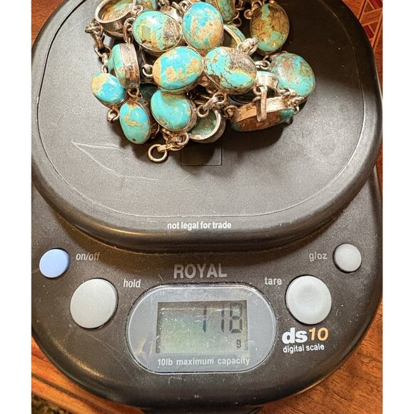 Vintage Sterling Silver Southwest Kingman? Turquoise Bib Statement Necklace 118g - Picture 14 of 14